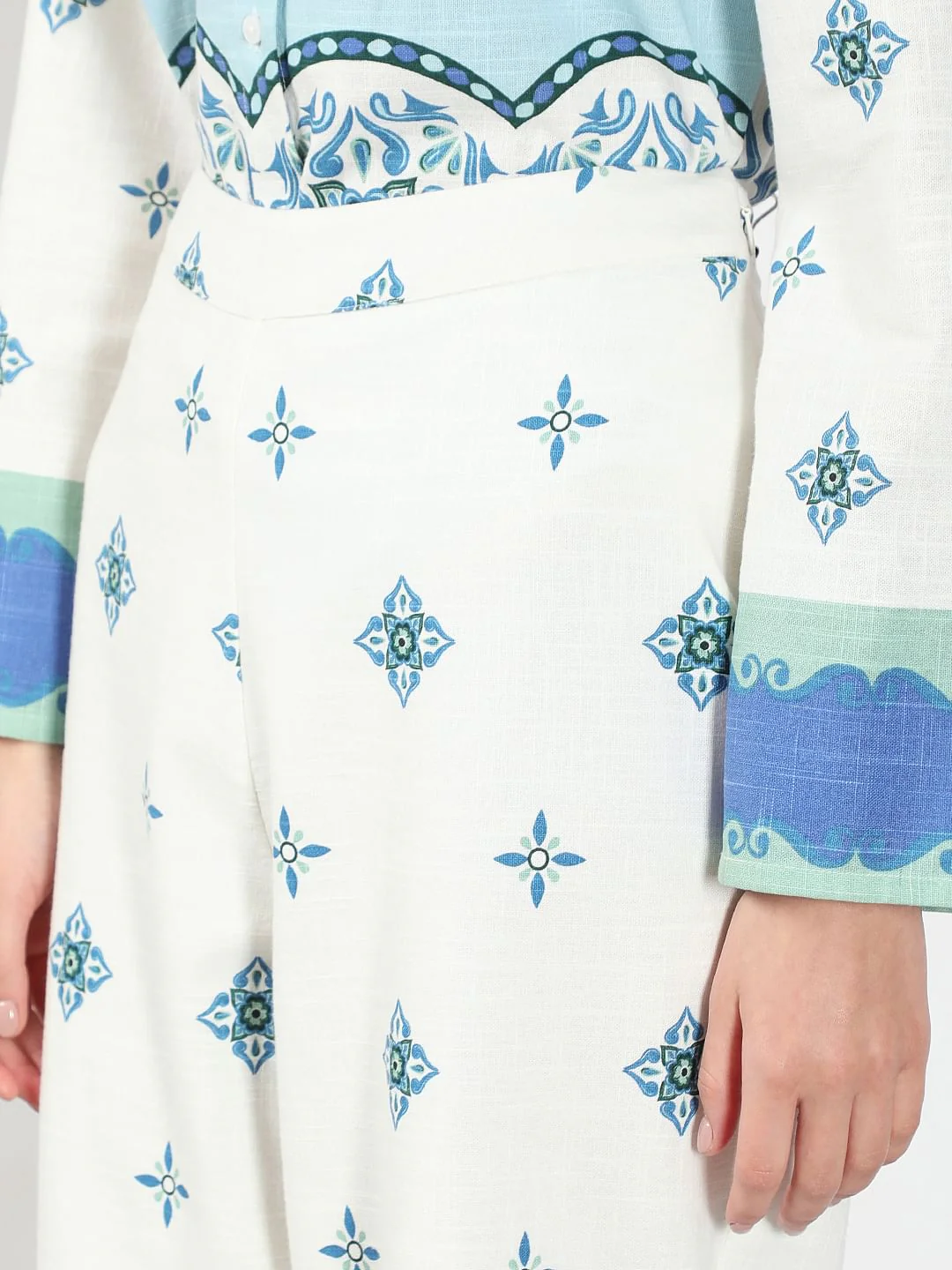 White Printed Cotton Pants - Image 8
