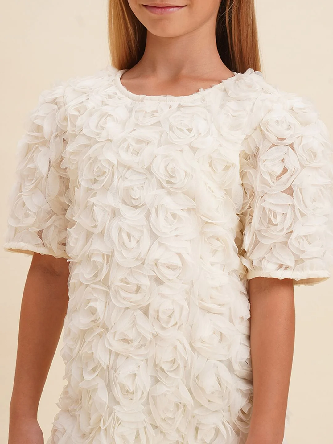 Girls White Rose Textured Shift Dress - Image 4
