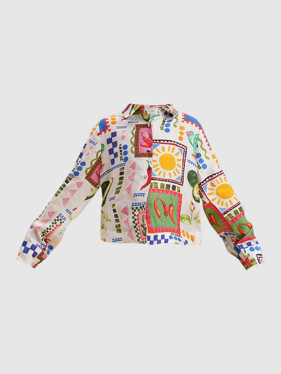 Girls White Printed Cotton Shirt - Image 6