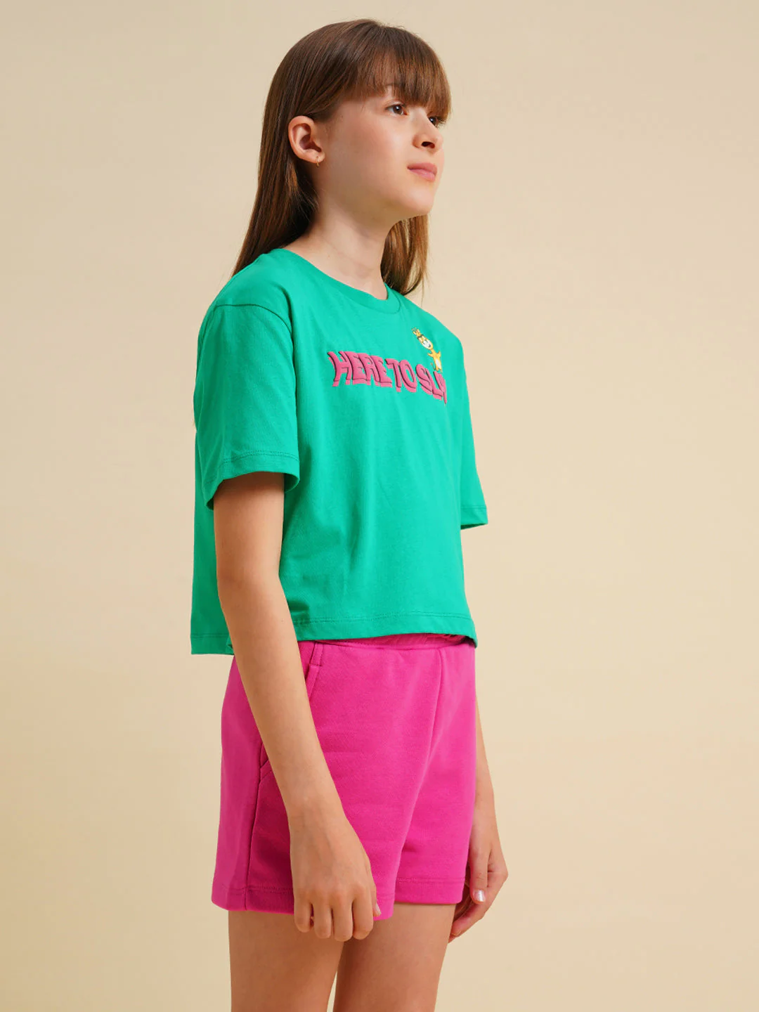 Girls Green Printed Boxy Fit T-shirt - Image 2