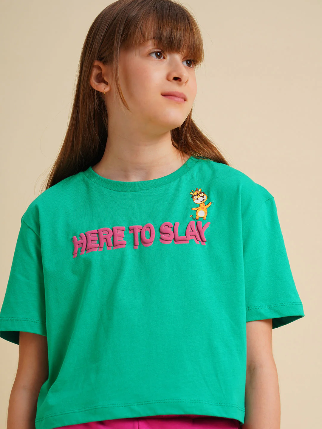 Girls Green Printed Boxy Fit T-shirt - Image 4