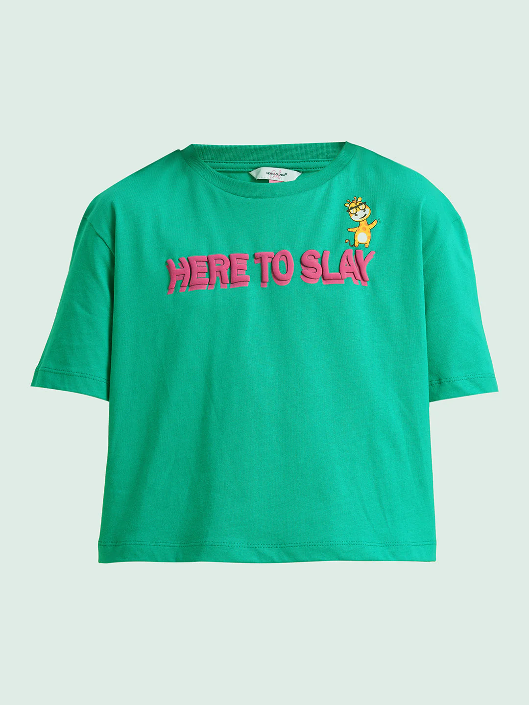 Girls Green Printed Boxy Fit T-shirt - Image 6