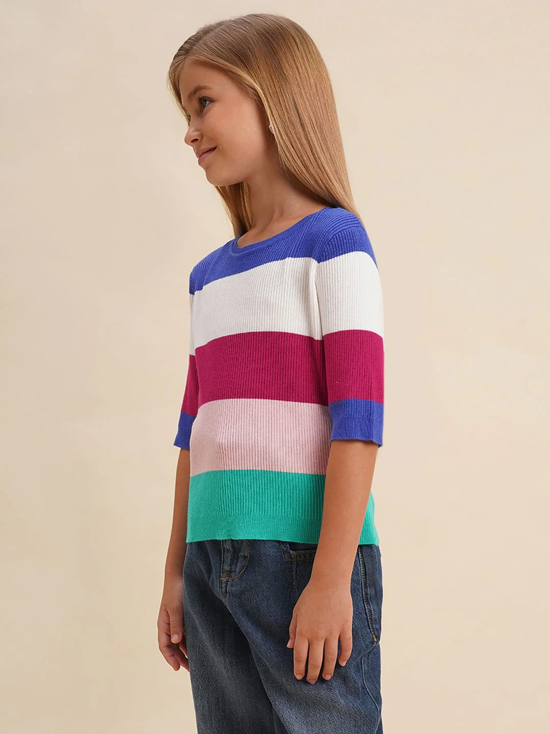 Girls Pink Colourblocked Knitted T-Shirt - Image 2