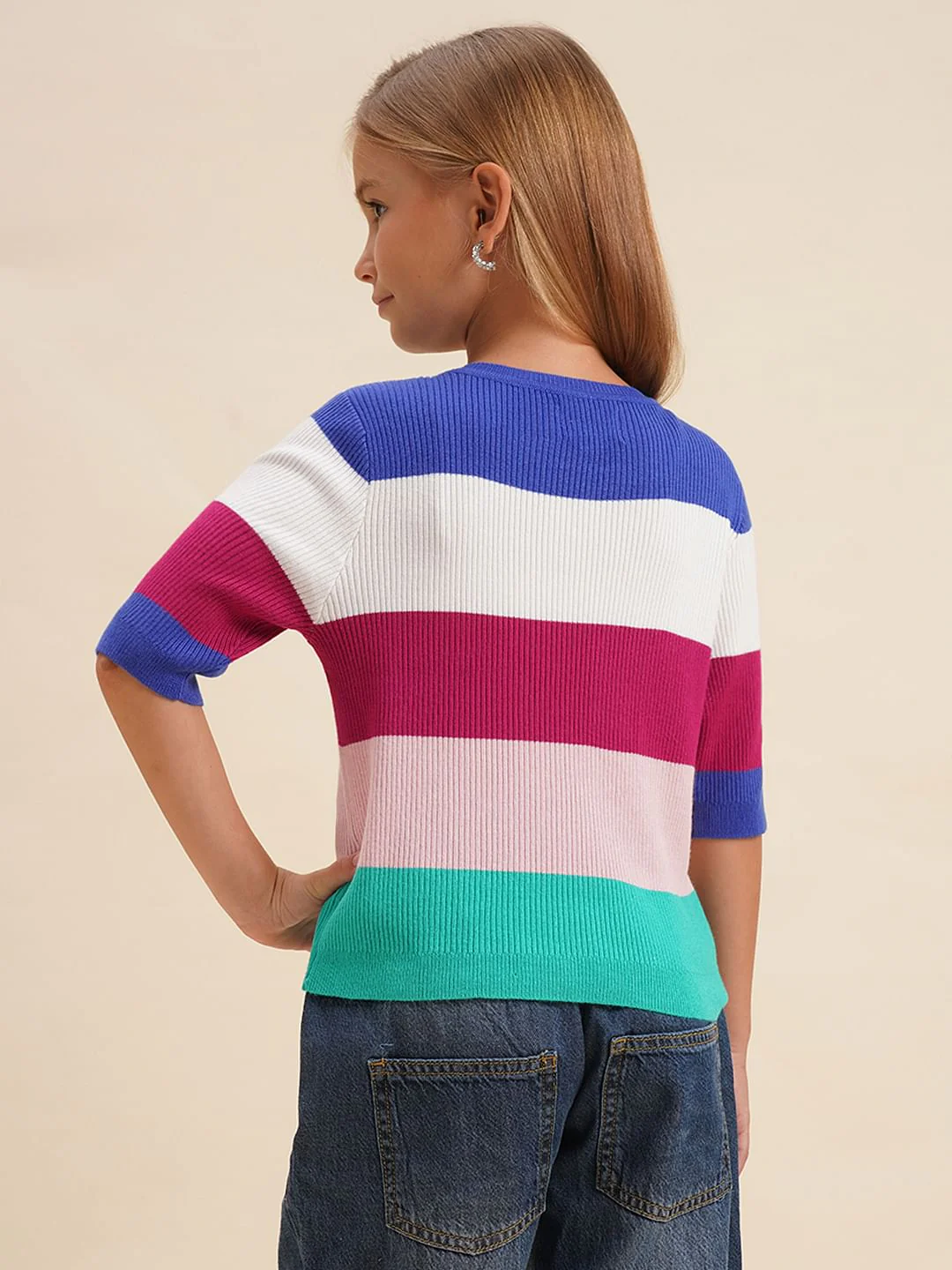 Girls Pink Colourblocked Knitted T-Shirt - Image 3