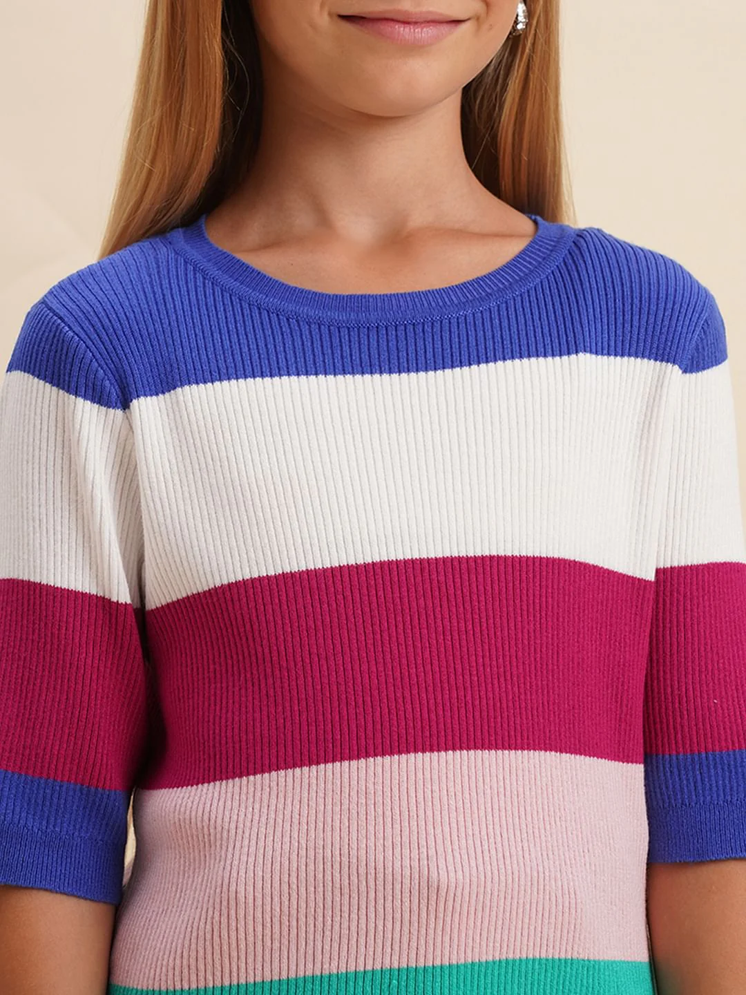 Girls Pink Colourblocked Knitted T-Shirt - Image 4