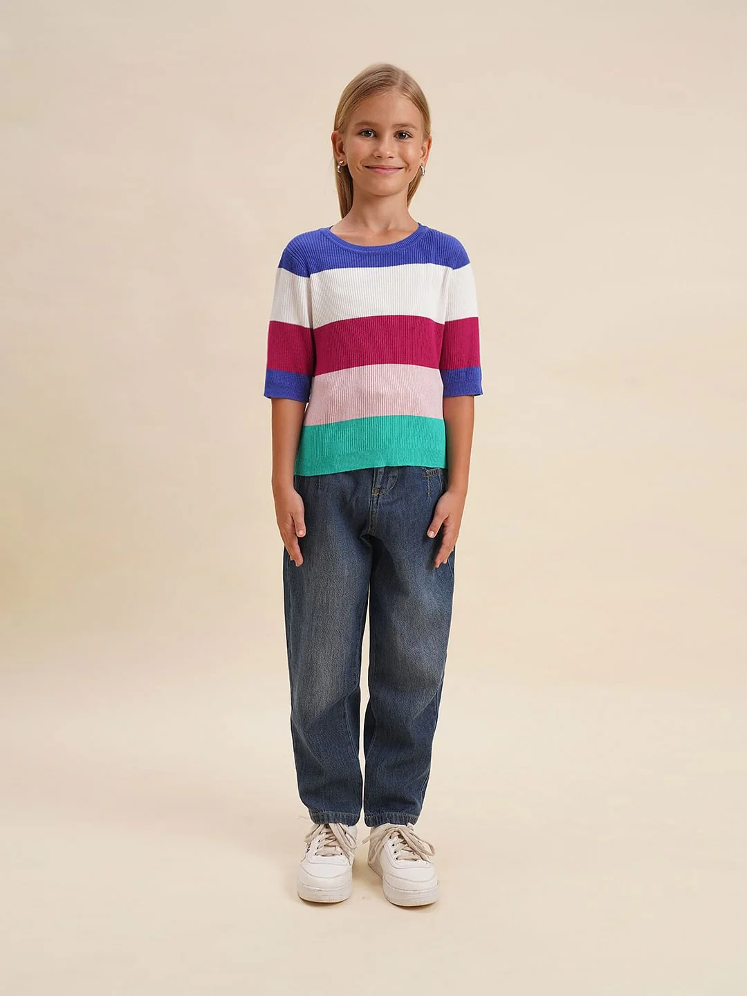 Girls Pink Colourblocked Knitted T-Shirt - Image 5