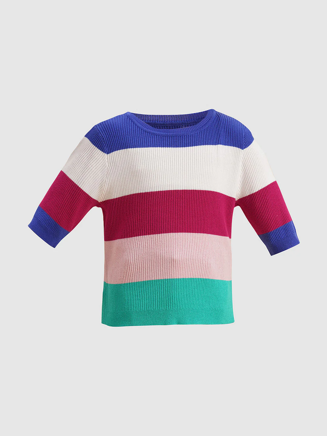 Girls Pink Colourblocked Knitted T-Shirt - Image 6