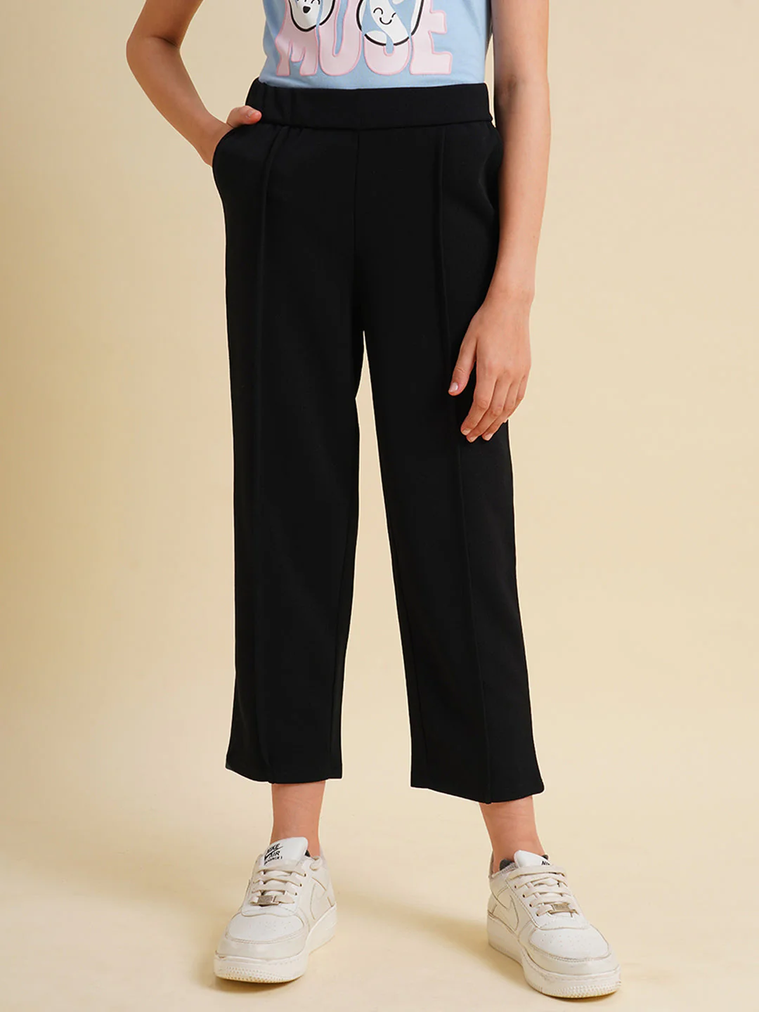 Girls Black Straight Fit Pants - Image 2