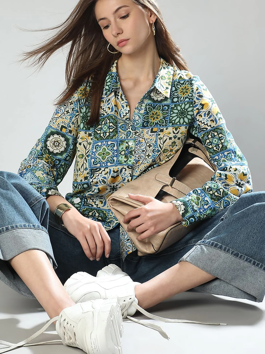 Green Printed Cotton Shirt