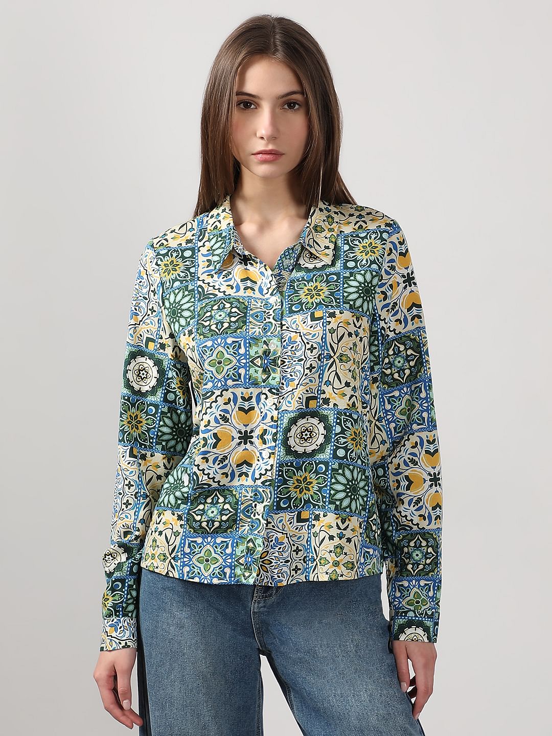 Green Printed Cotton Shirt - Image 2
