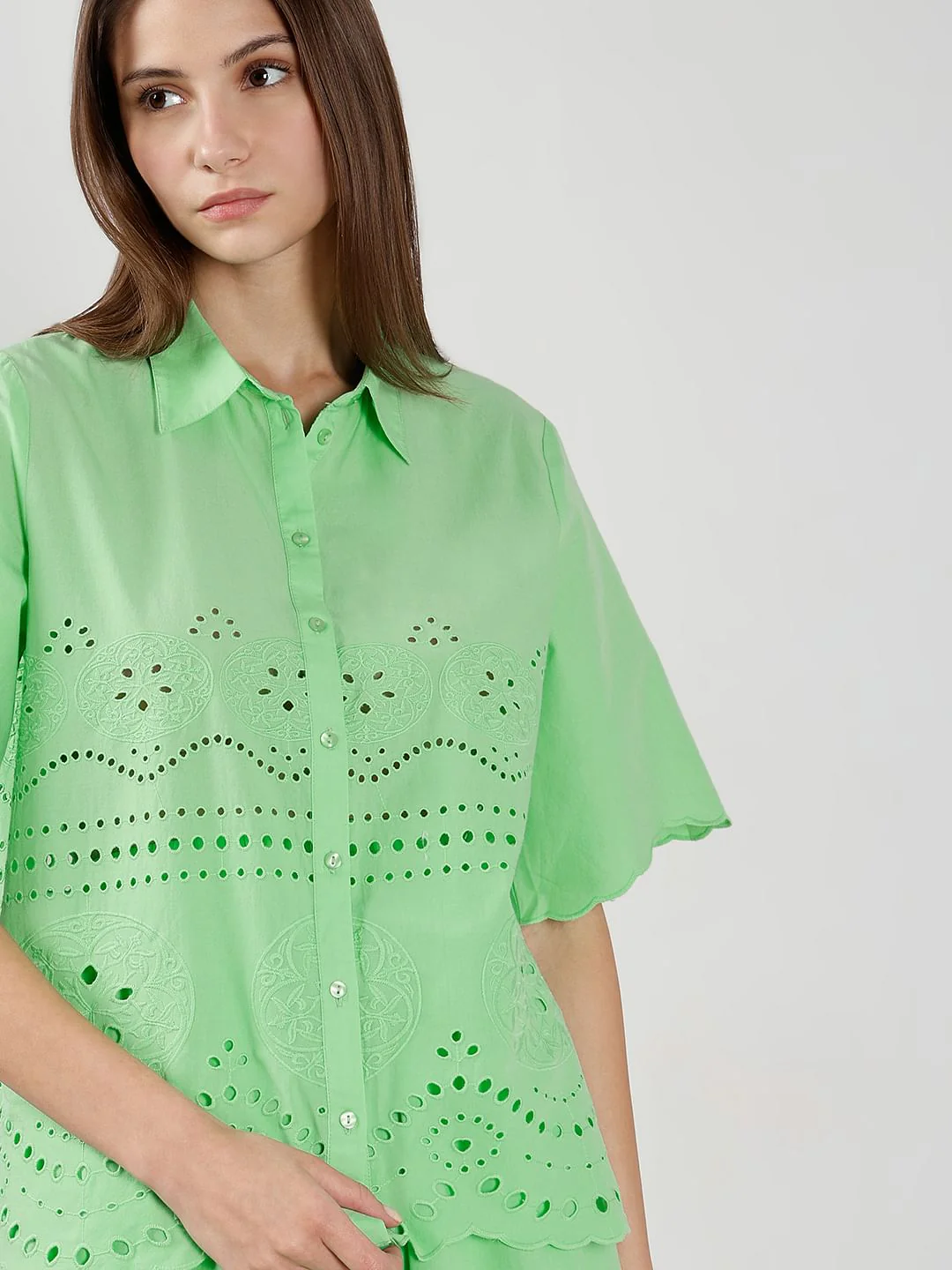 Green Cutwork Co-Ord Set Shirt - Image 6