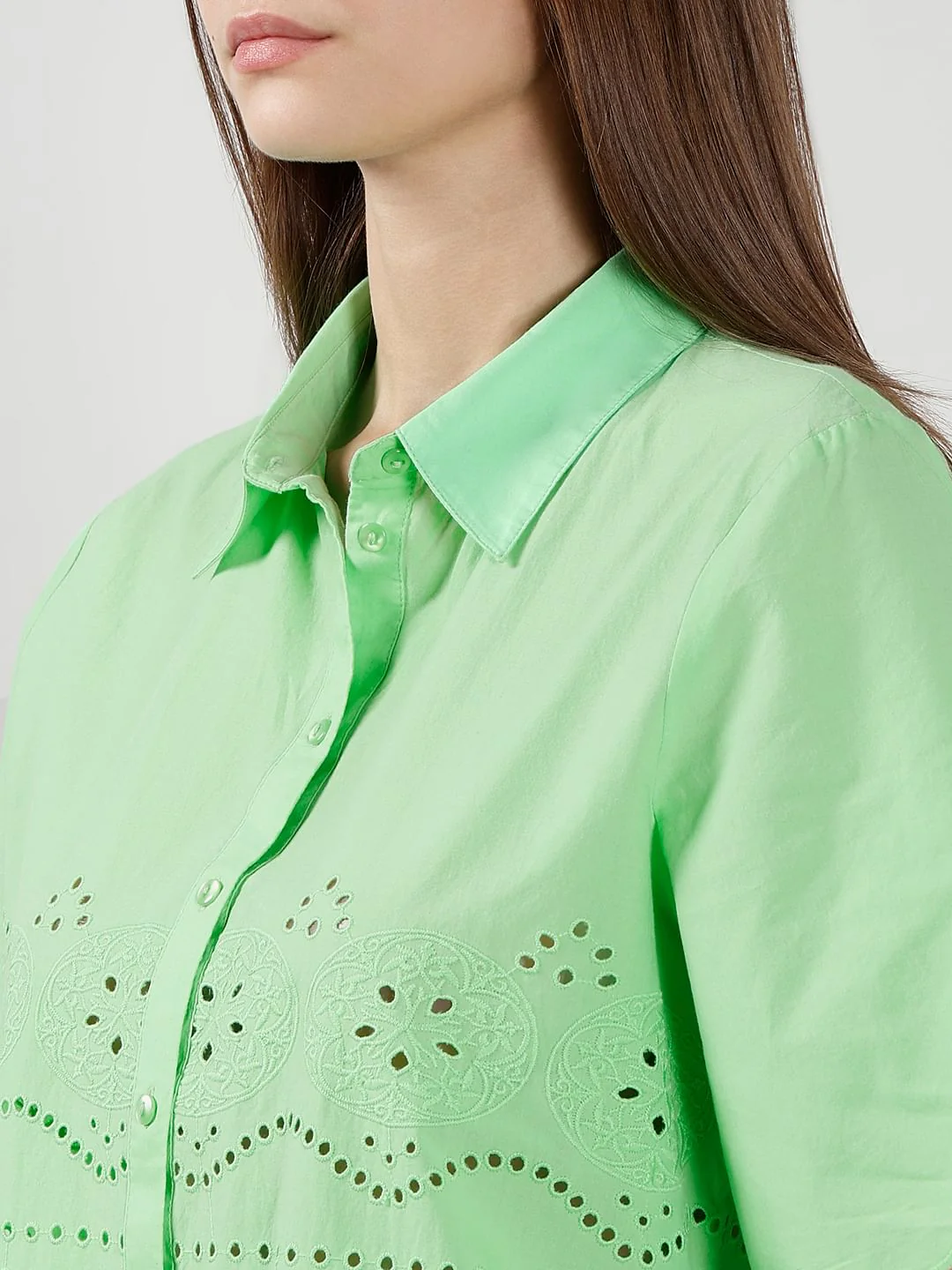 Green Cutwork Co-Ord Set Shirt - Image 8