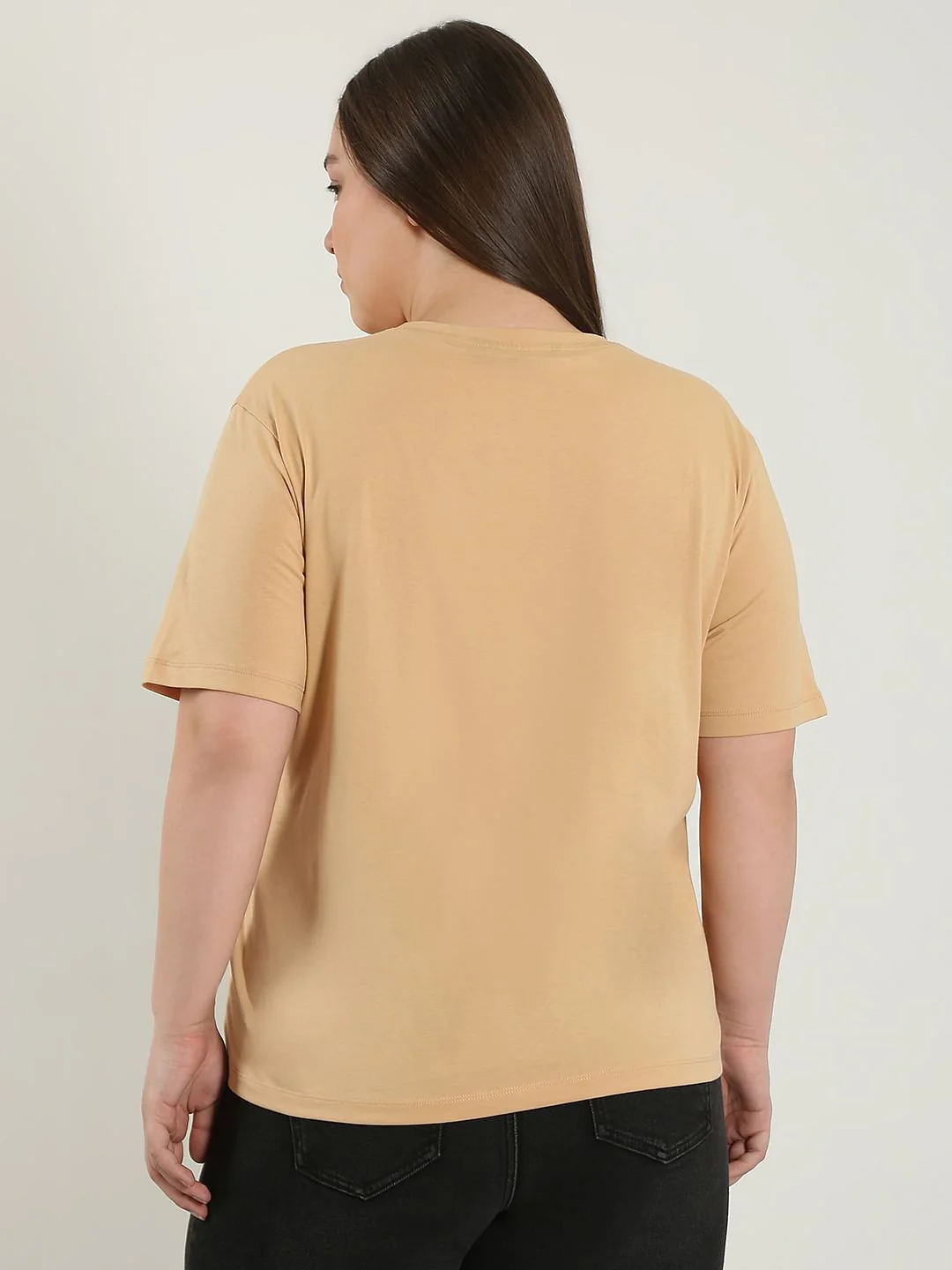 Curve Beige Printed Cotton T-Shirt - Image 4