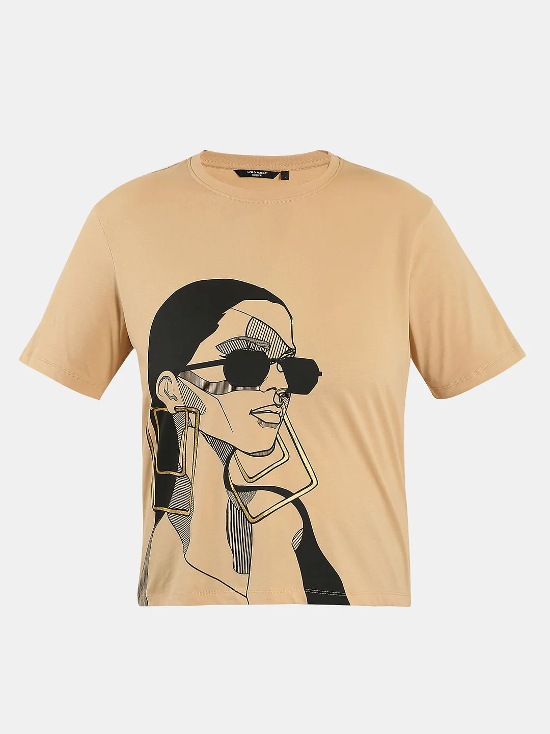 Curve Beige Printed Cotton T-Shirt - Image 7