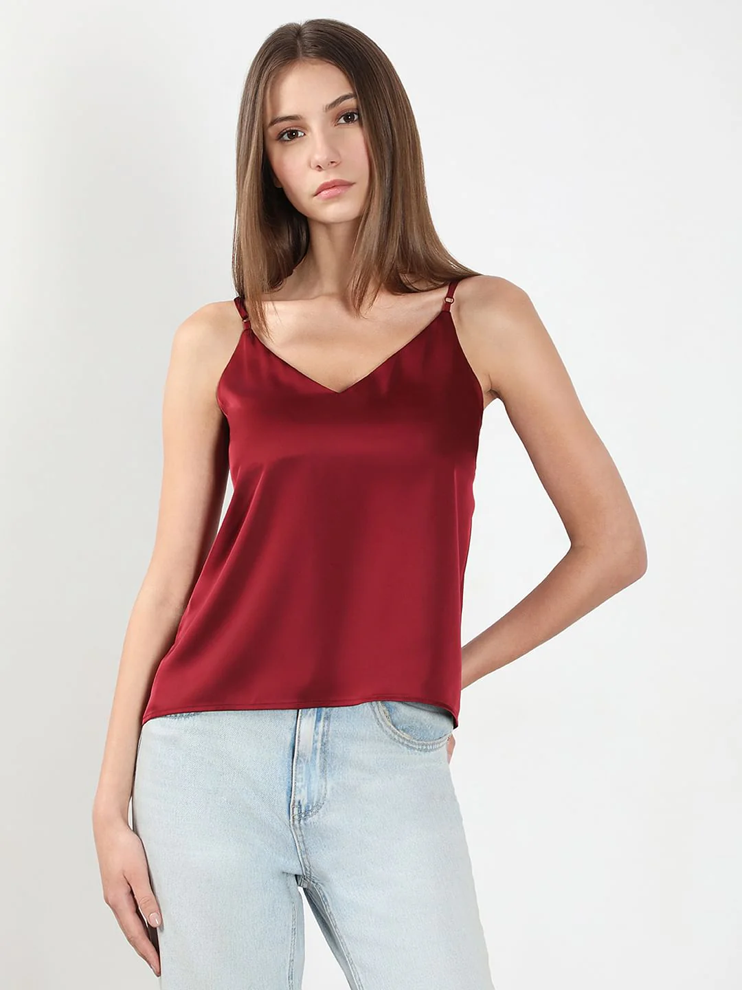 Red V Neck Slip Top - Image 2