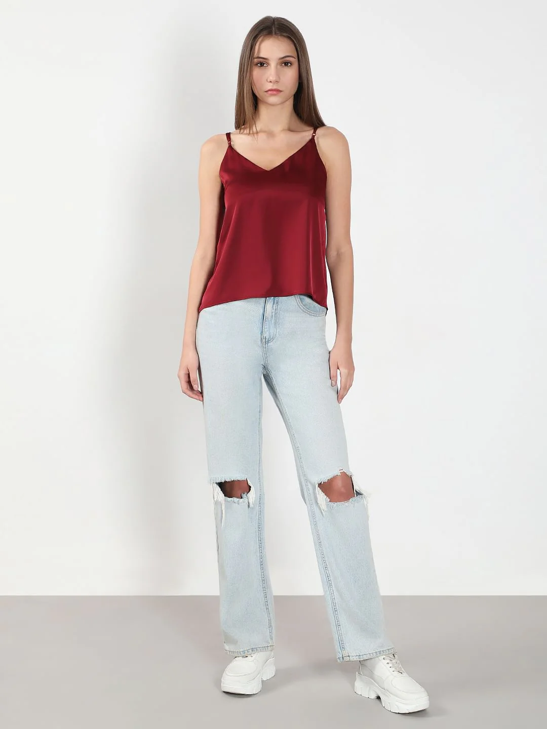 Red V Neck Slip Top - Image 5