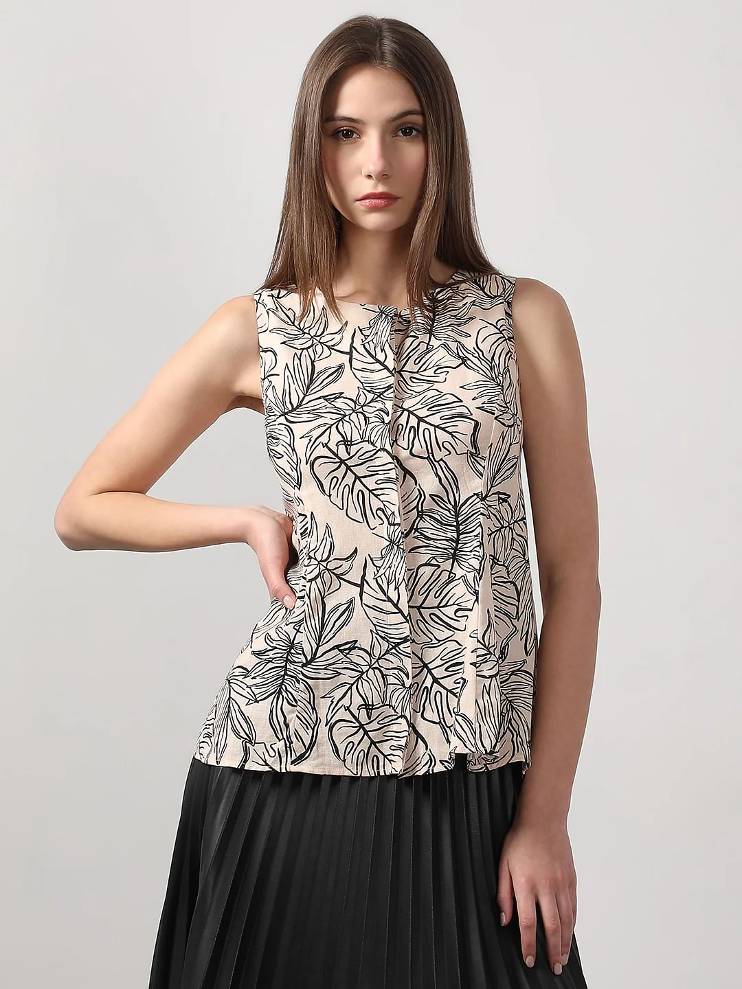 Beige Printed Sleeveless Top - Image 2