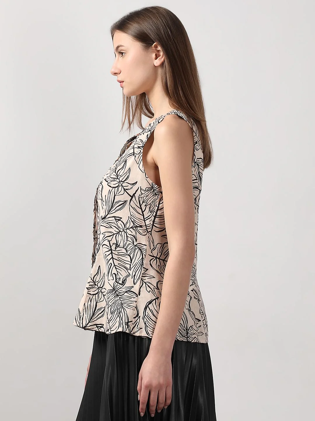 Beige Printed Sleeveless Top - Image 3