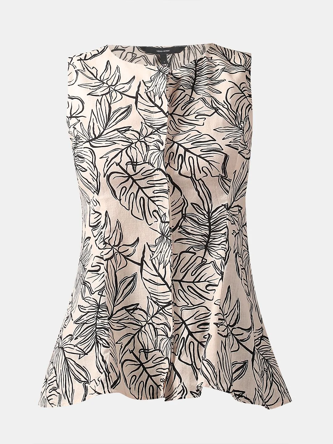 Beige Printed Sleeveless Top - Image 7