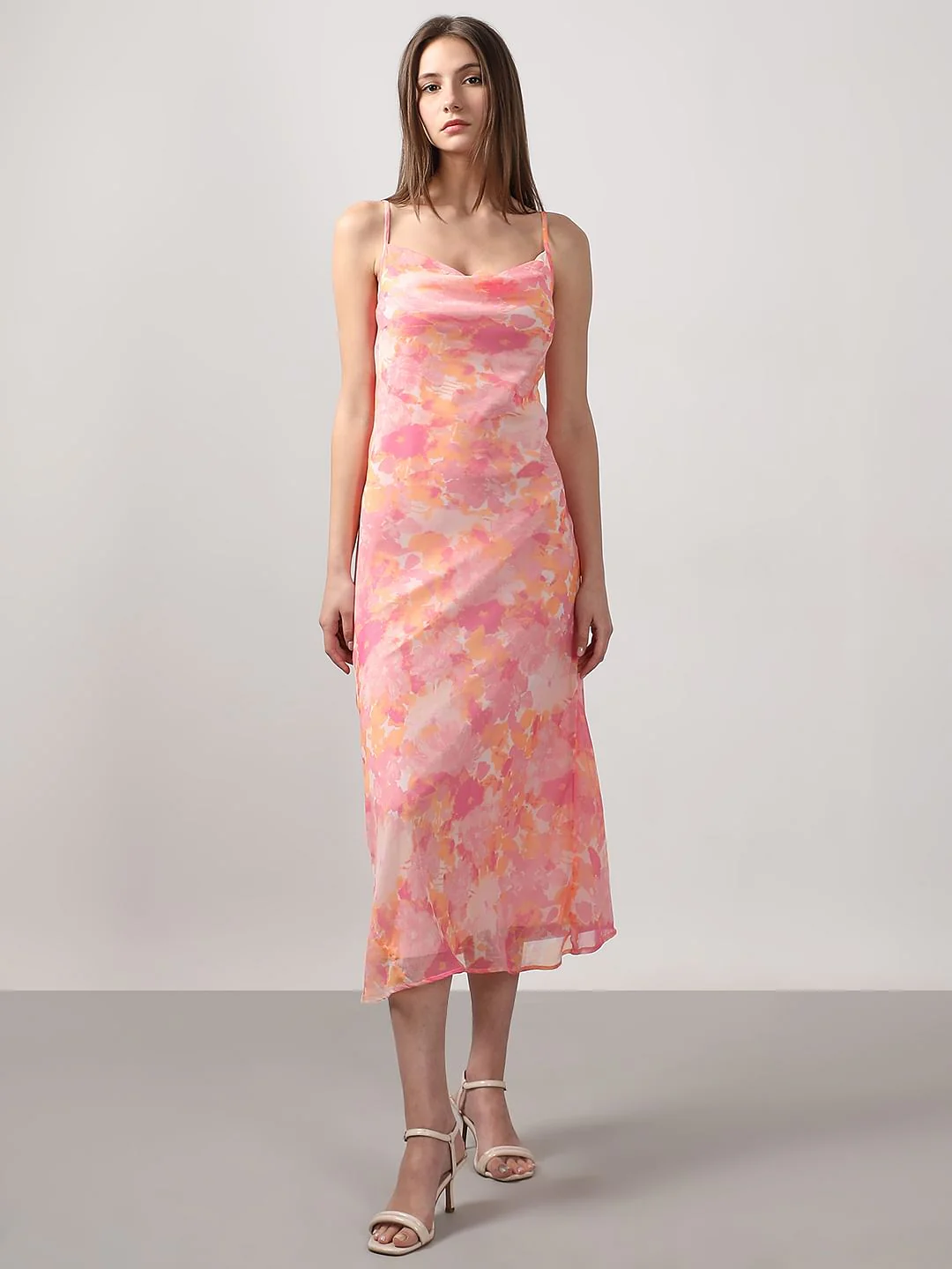 Pink Printed Waterfall Dress - Image 2
