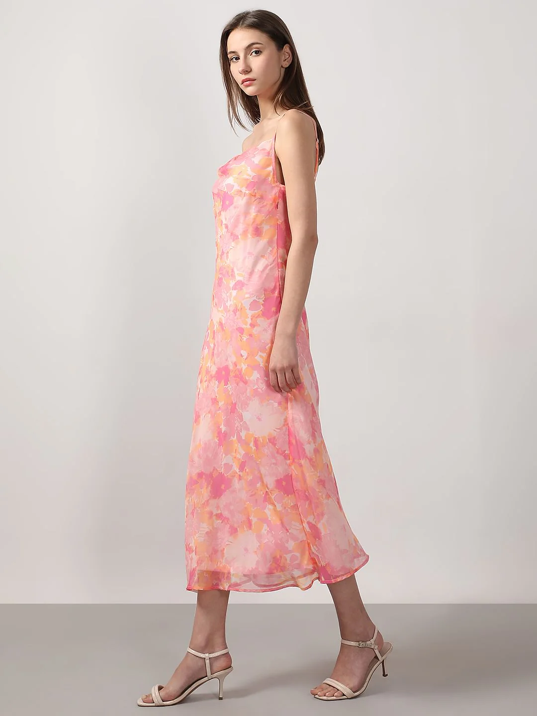 Pink Printed Waterfall Dress - Image 3