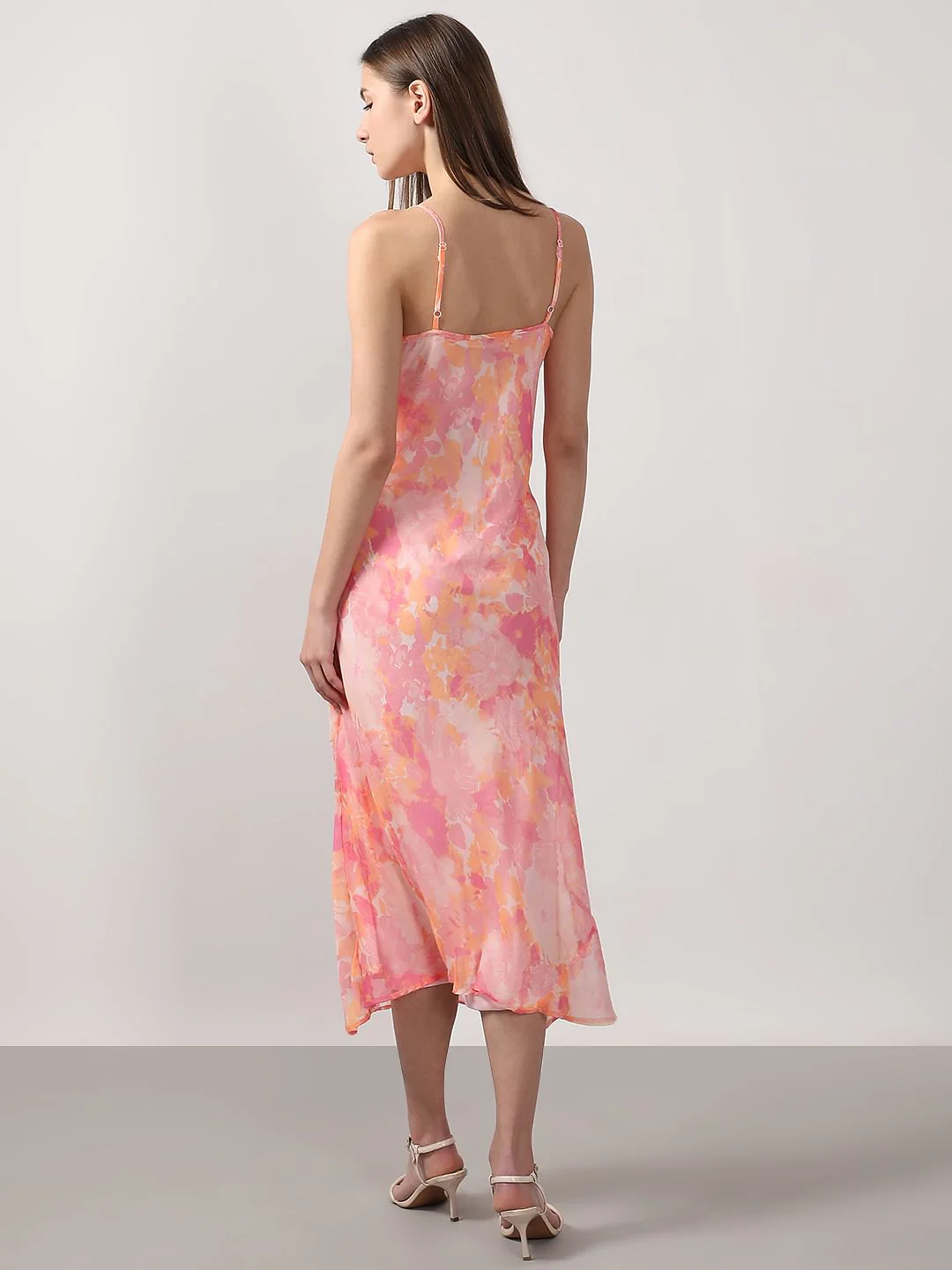 Pink Printed Waterfall Dress - Image 4