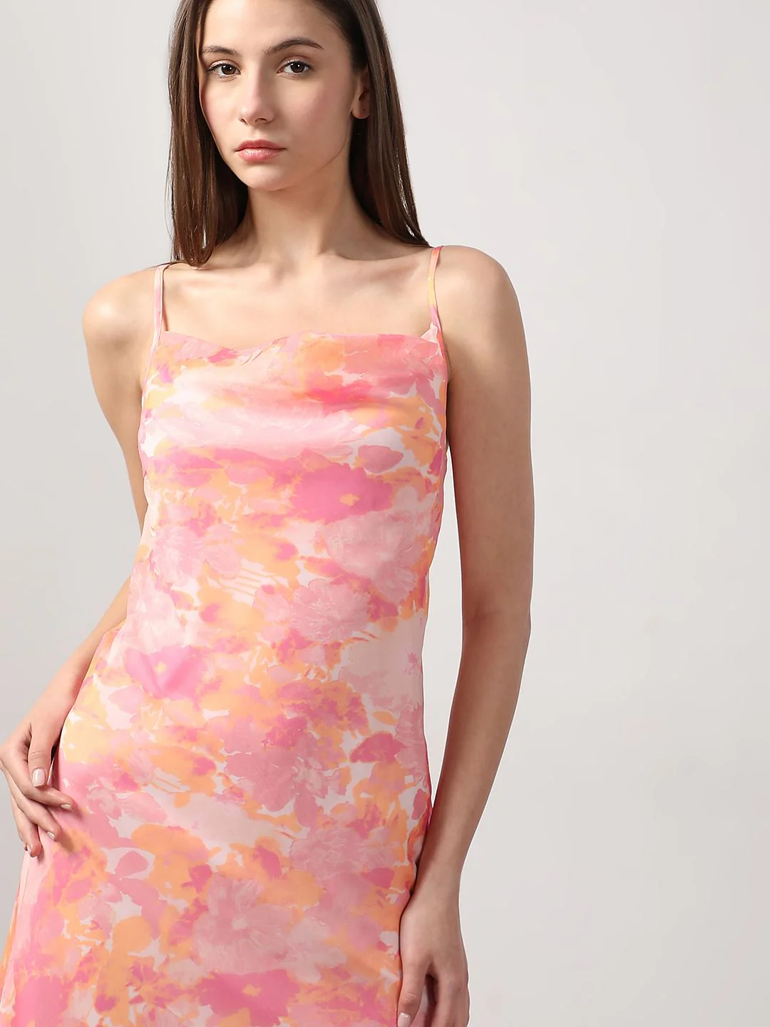 Pink Printed Waterfall Dress - Image 5