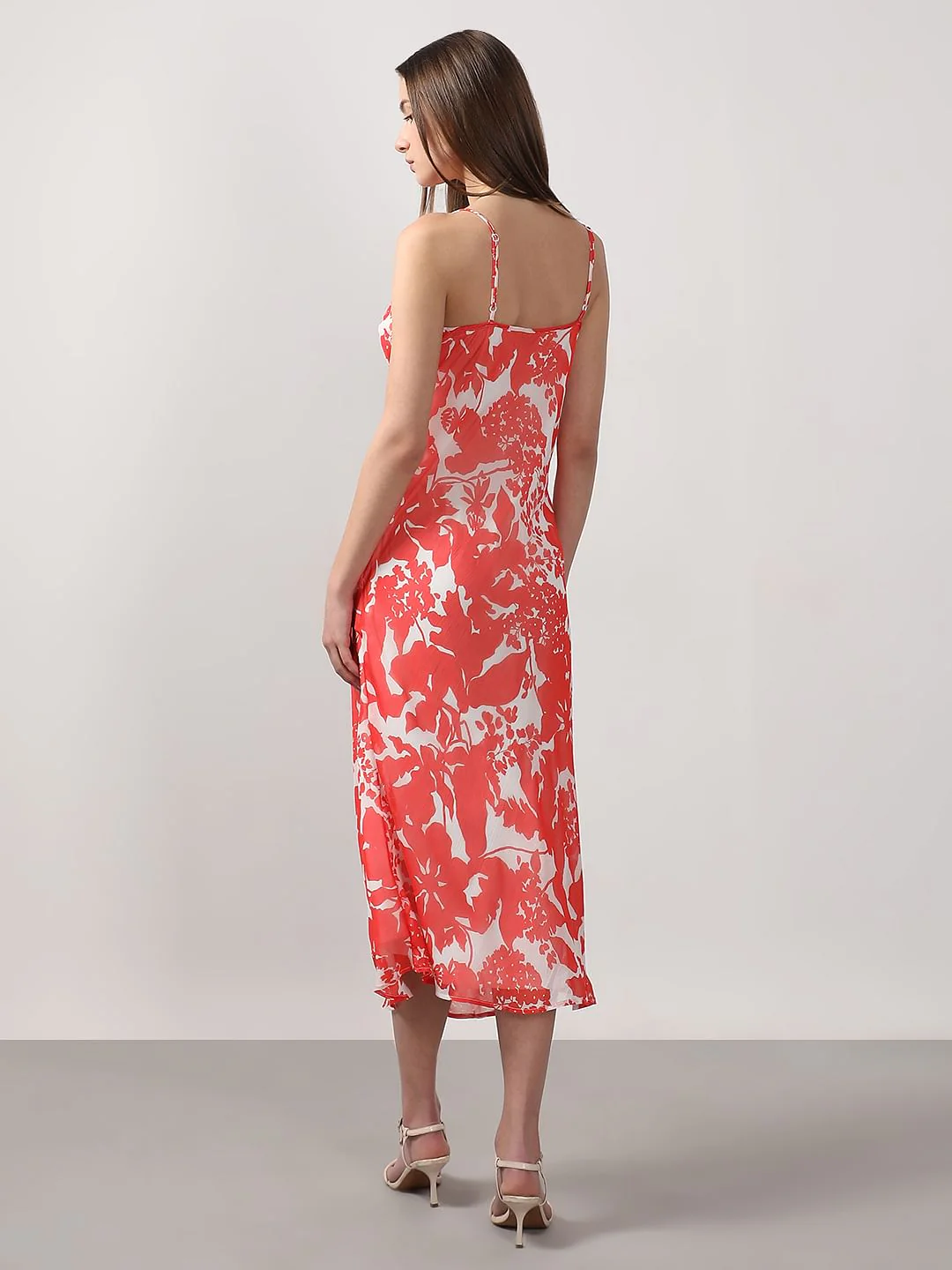 Red & White Printed Waterfall Dress - Image 4