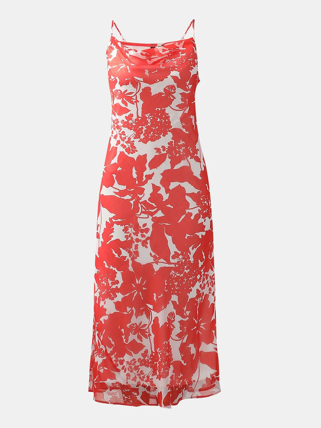 Red & White Printed Waterfall Dress - Image 6
