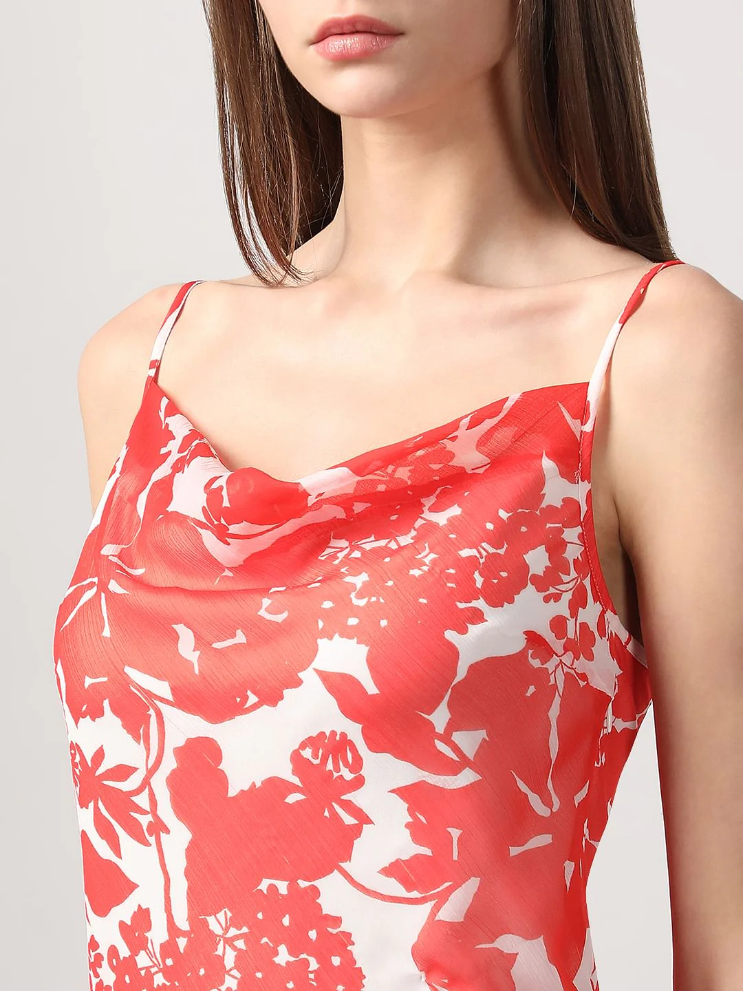 Red & White Printed Waterfall Dress - Image 7