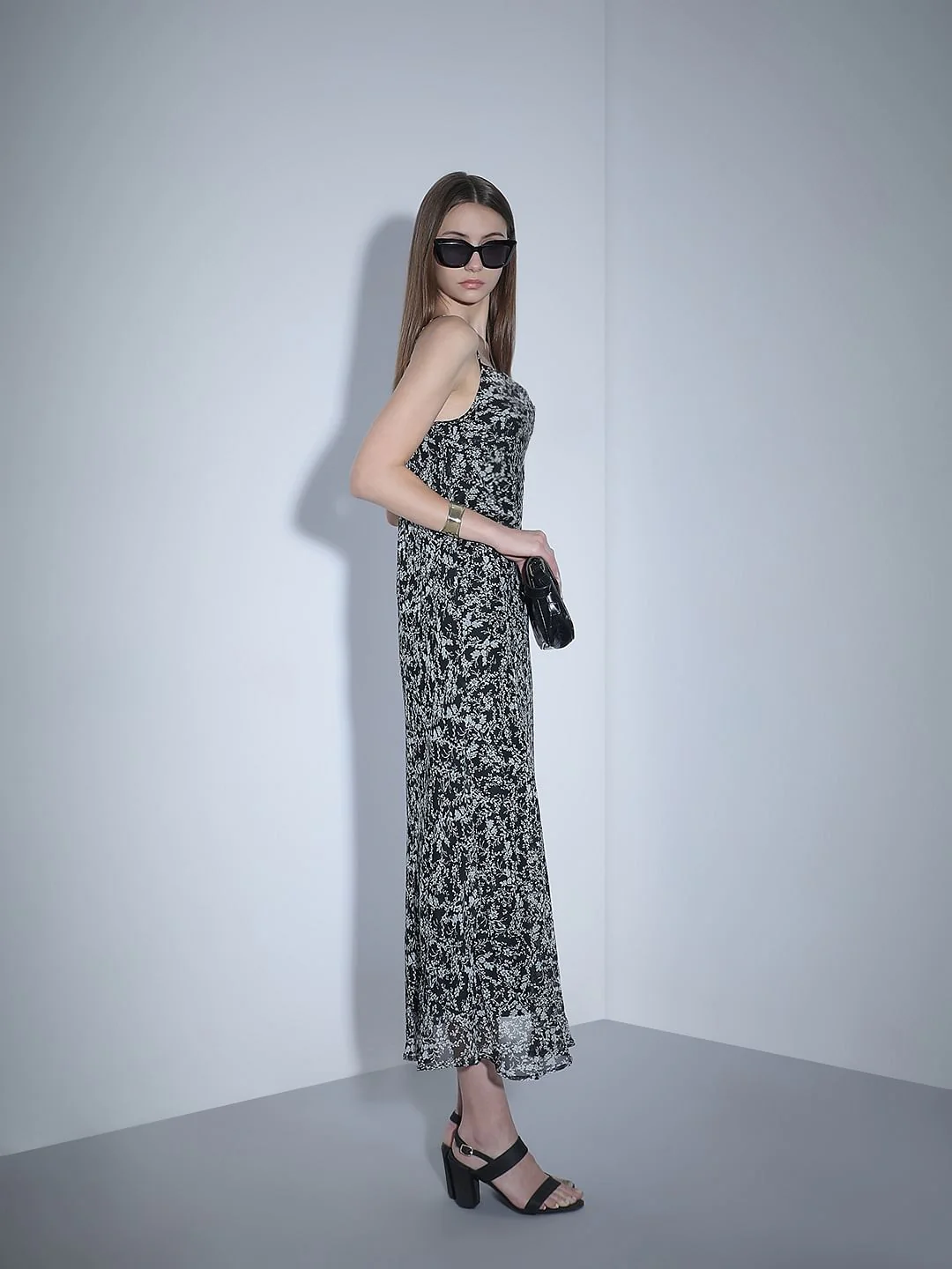 Black & White Printed Waterfall Dress