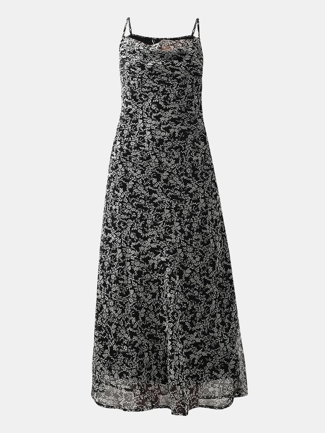 Black & White Printed Waterfall Dress - Image 7
