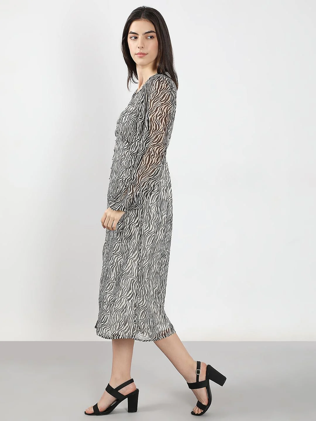 Black Printed V-Neck Dress - Image 3
