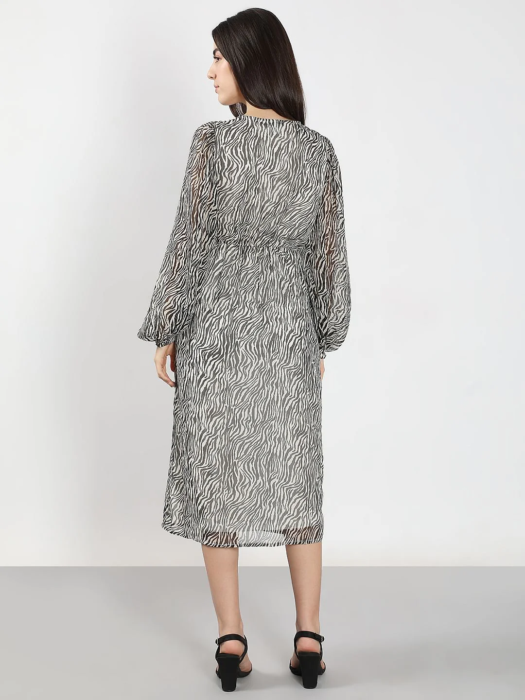 Black Printed V-Neck Dress - Image 4