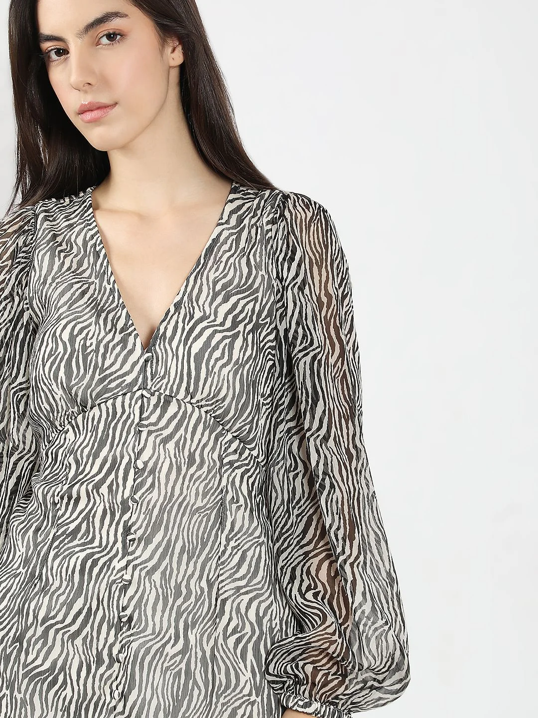 Black Printed V-Neck Dress - Image 5