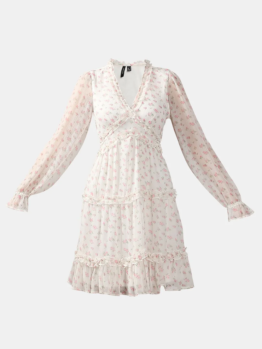 White Printed Frill Short Dress - Image 7