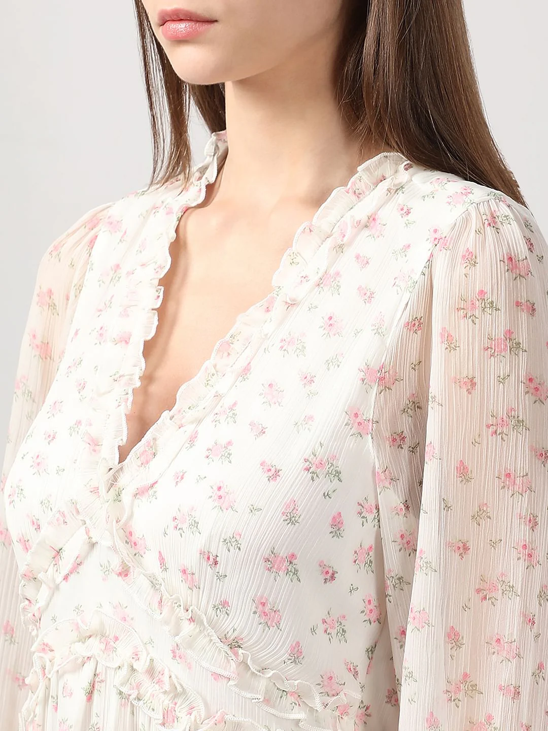 White Printed Frill Short Dress - Image 8