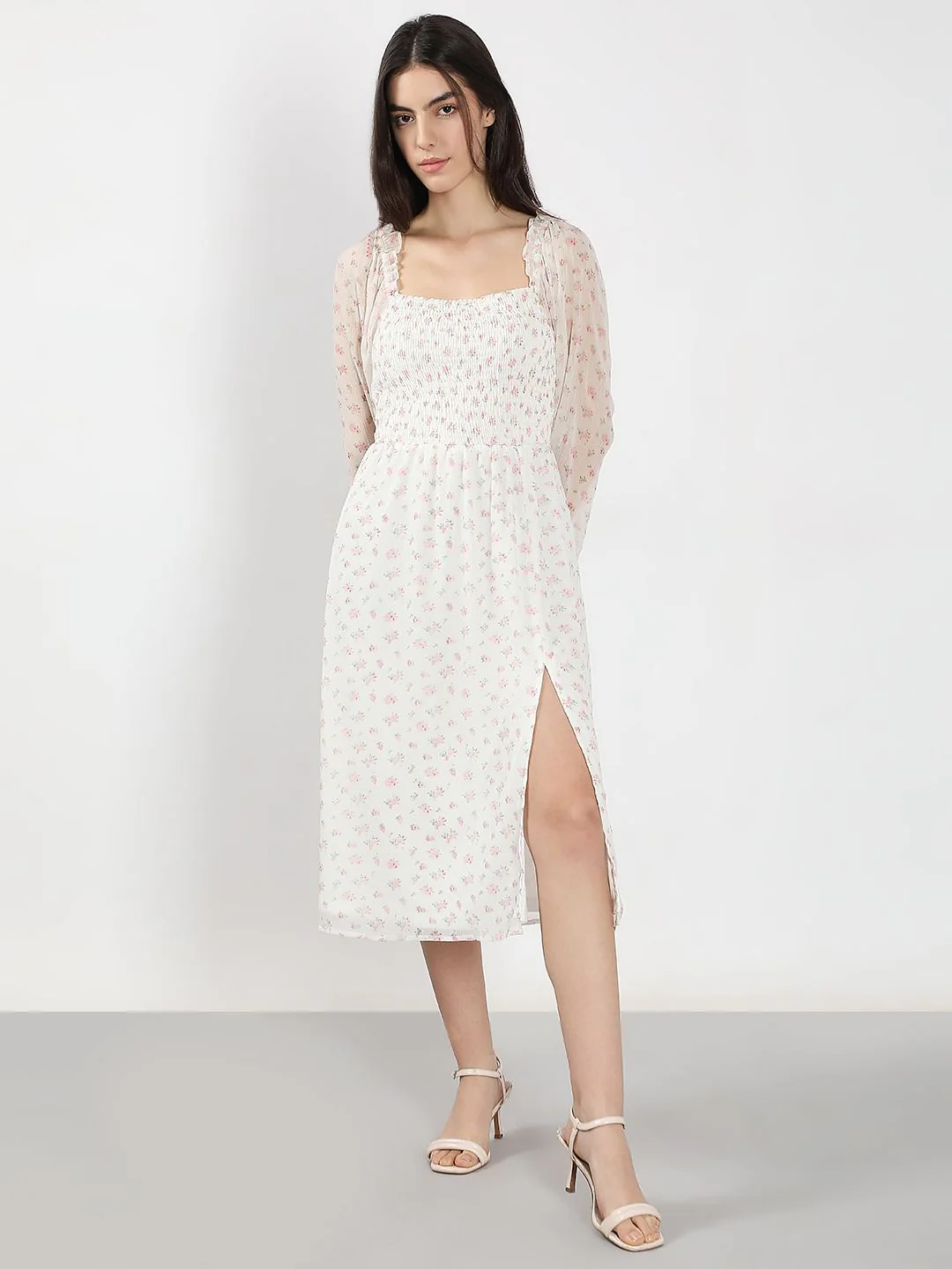 White Floral Smocked Dress - Image 2