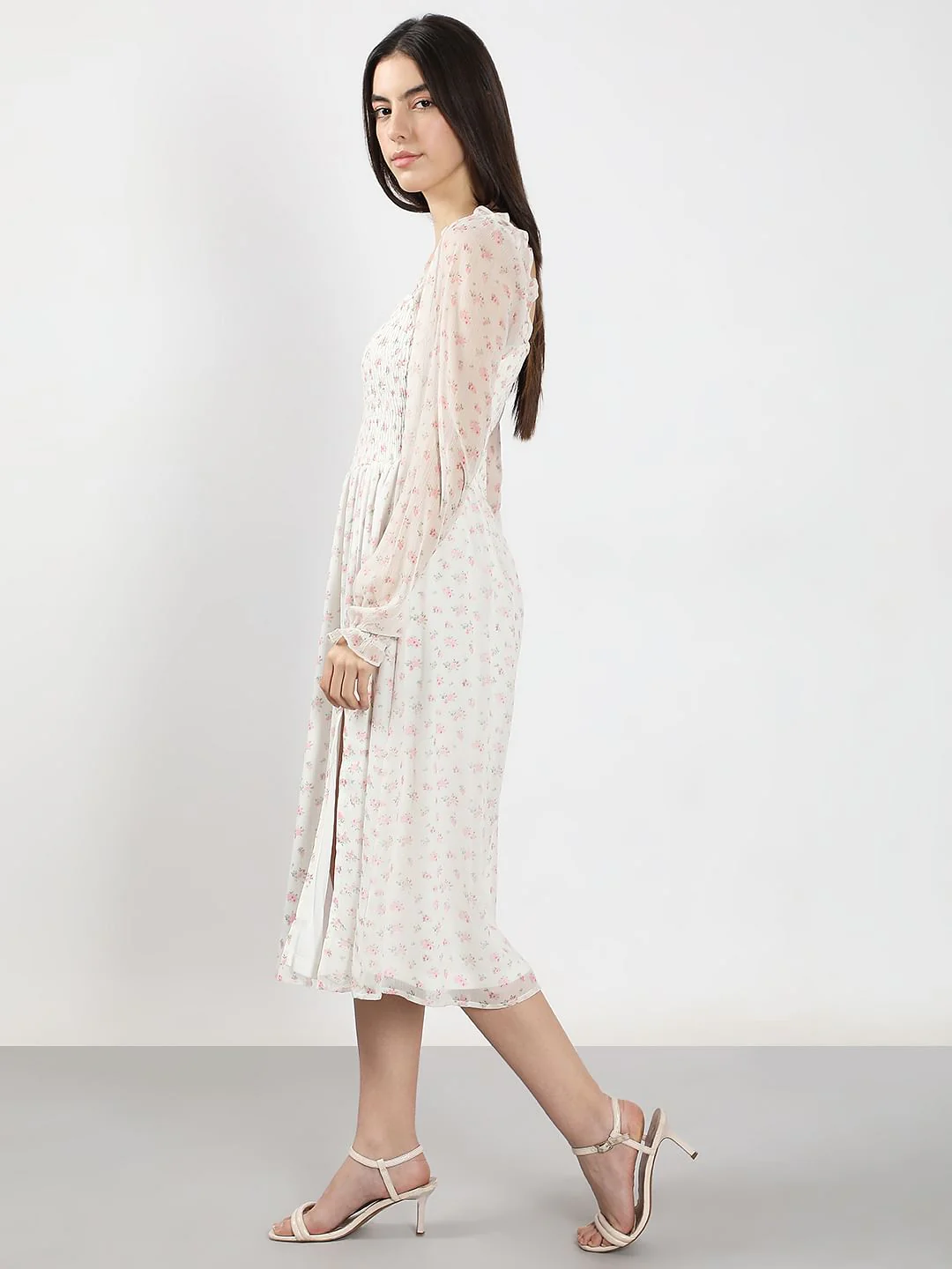 White Floral Smocked Dress - Image 3