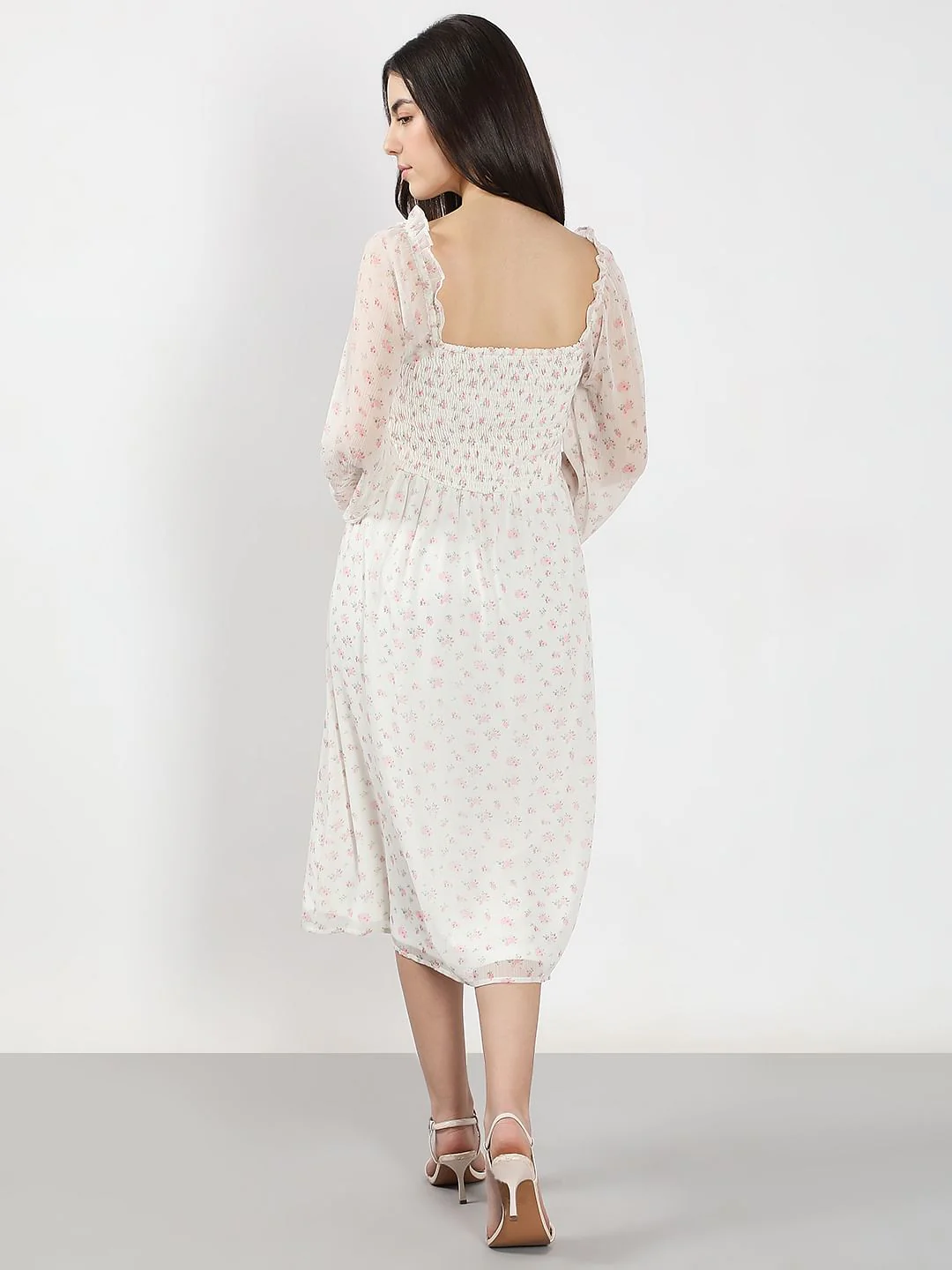 White Floral Smocked Dress - Image 4