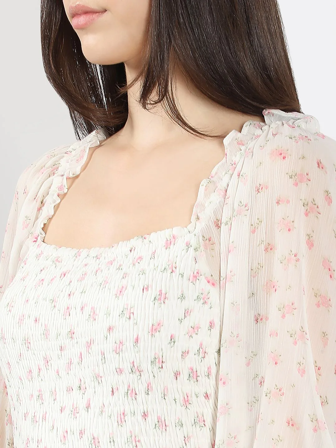 White Floral Smocked Dress - Image 6