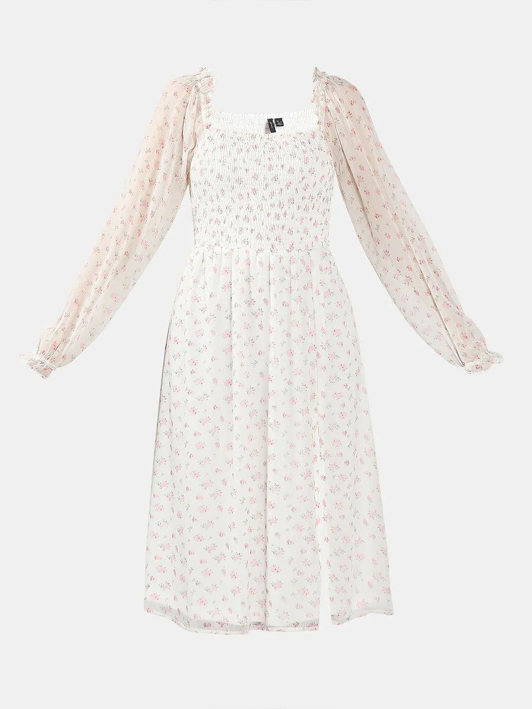 White Floral Smocked Dress - Image 7