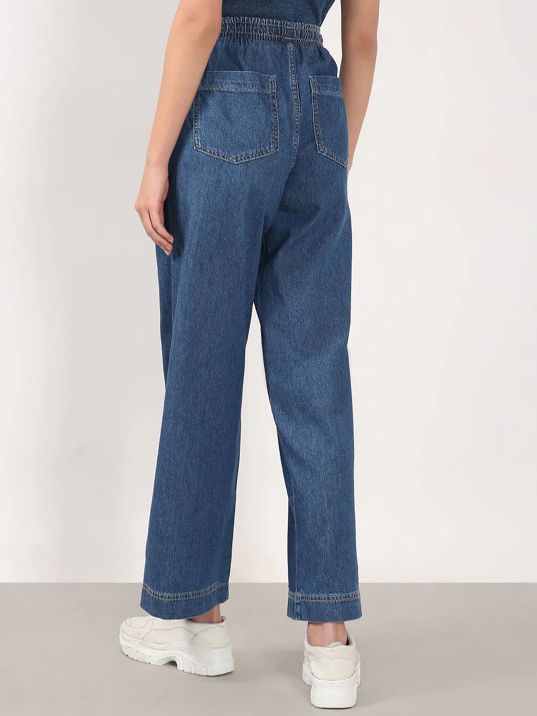 Blue Mid Rise Pull Up Denim Pants - Image 4
