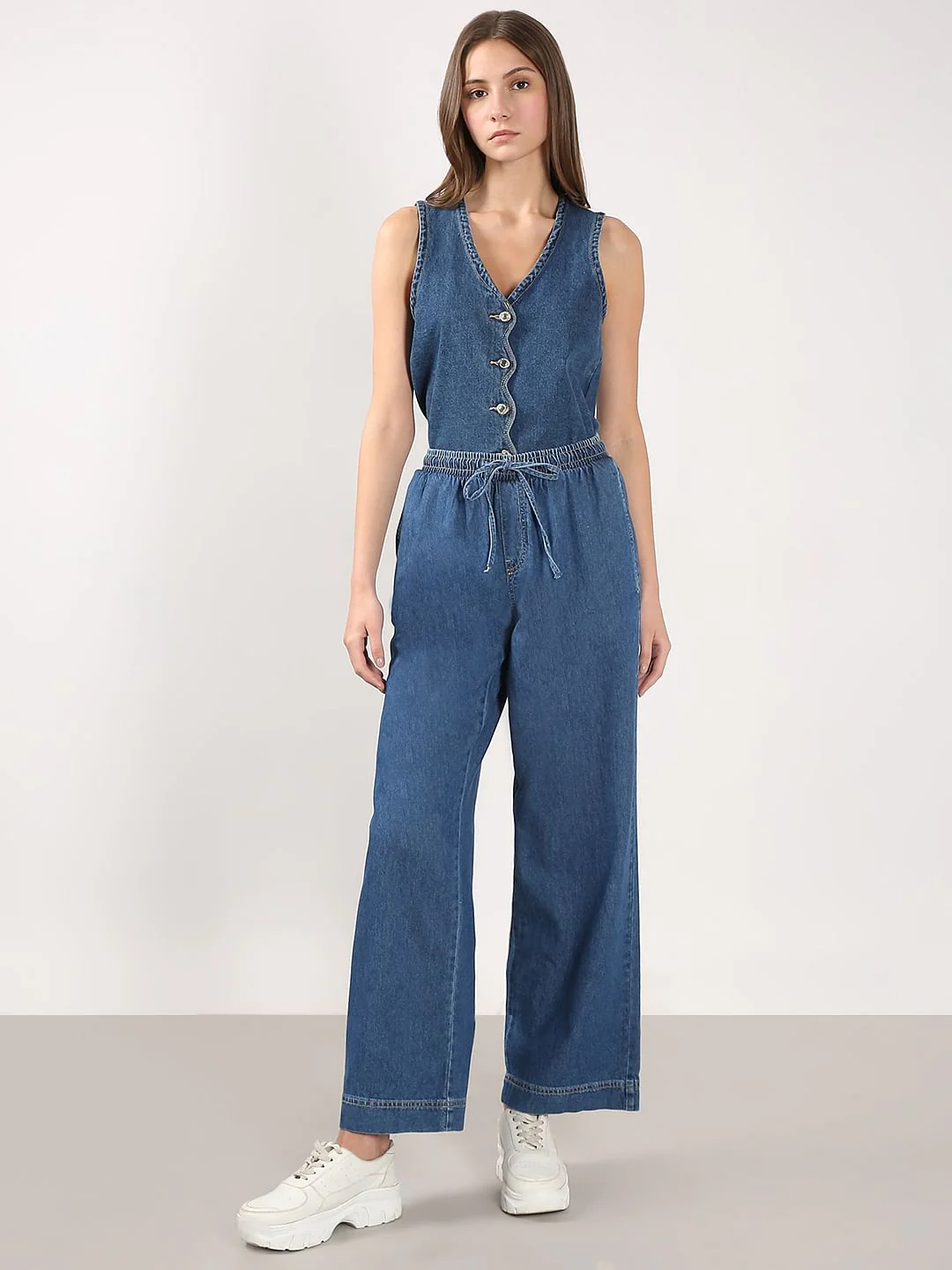 Blue Mid Rise Pull Up Denim Pants - Image 5