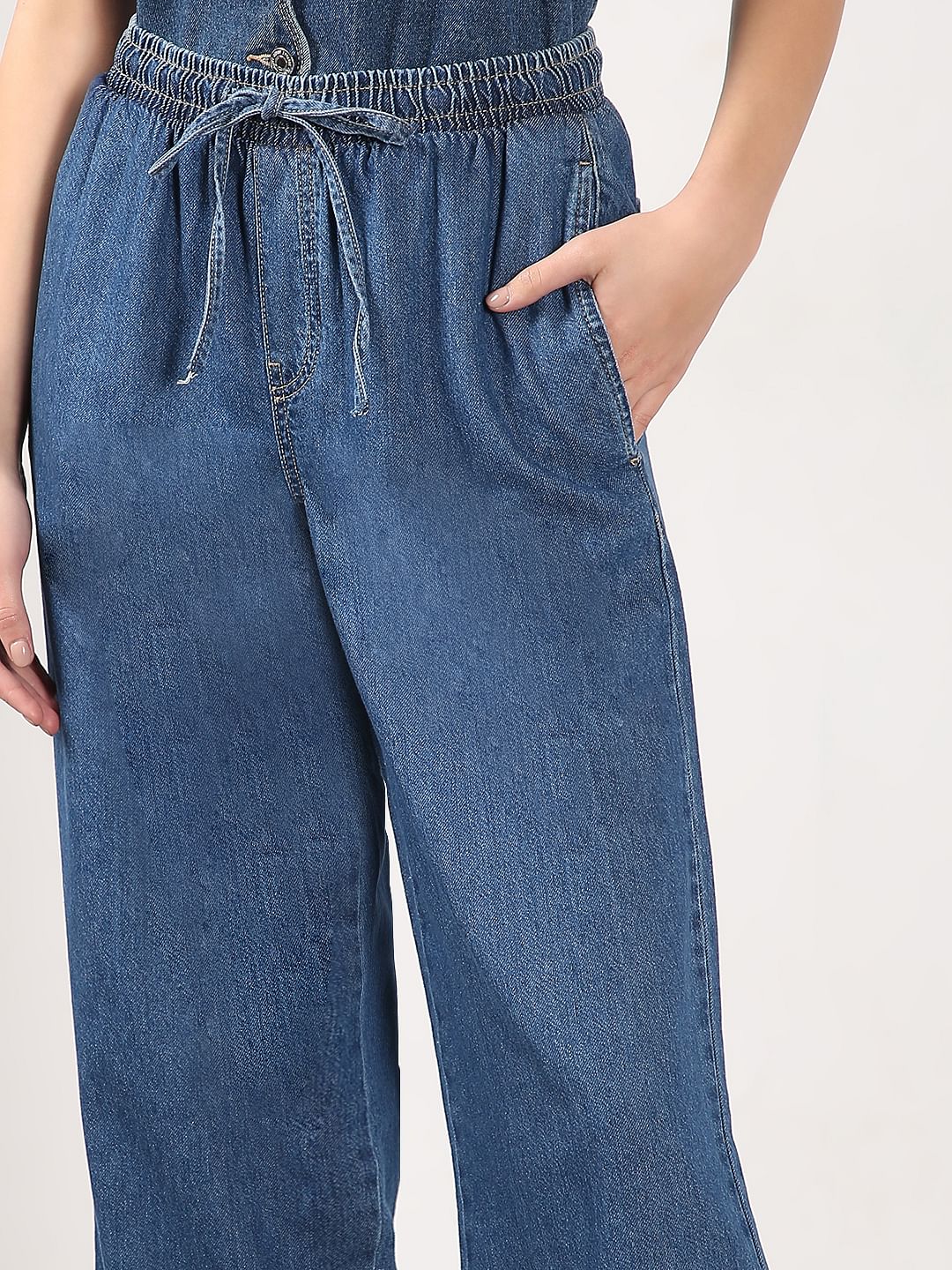 Blue Mid Rise Pull Up Denim Pants - Image 6