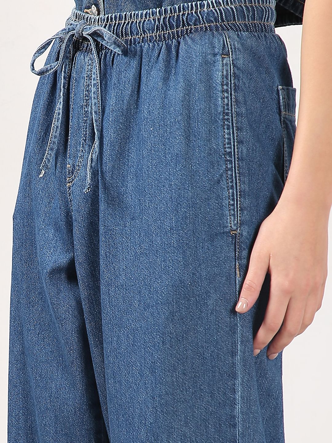 Blue Mid Rise Pull Up Denim Pants - Image 8