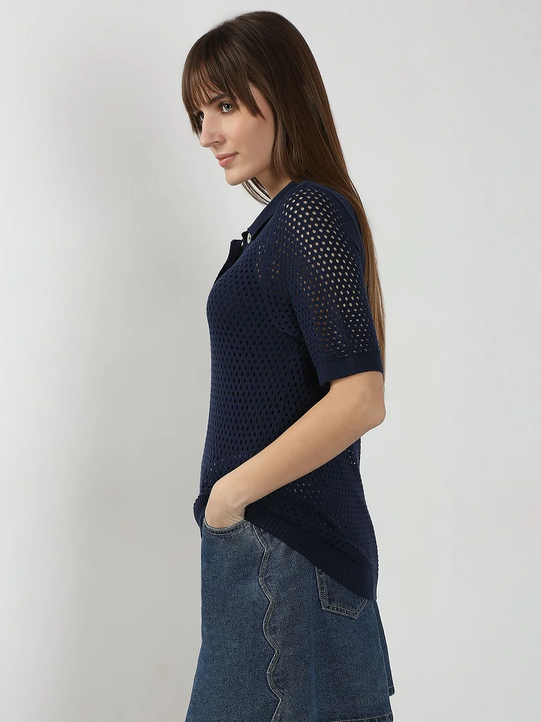 Navy Blue Knitted Polo - Image 3