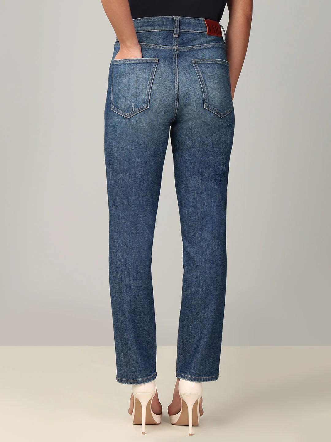 Mid-Blue Distressed Straight Fit Jeans - Image 4