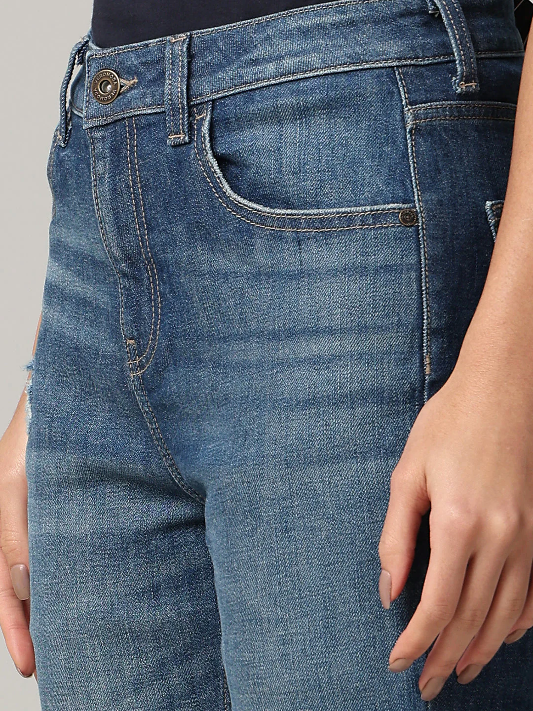 Mid-Blue Distressed Straight Fit Jeans - Image 8