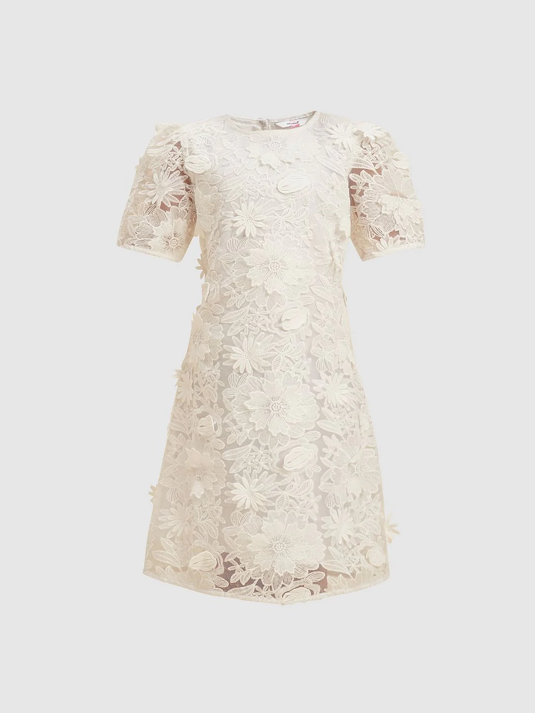 Girls White Floral Textured Cotton Dress - Image 6